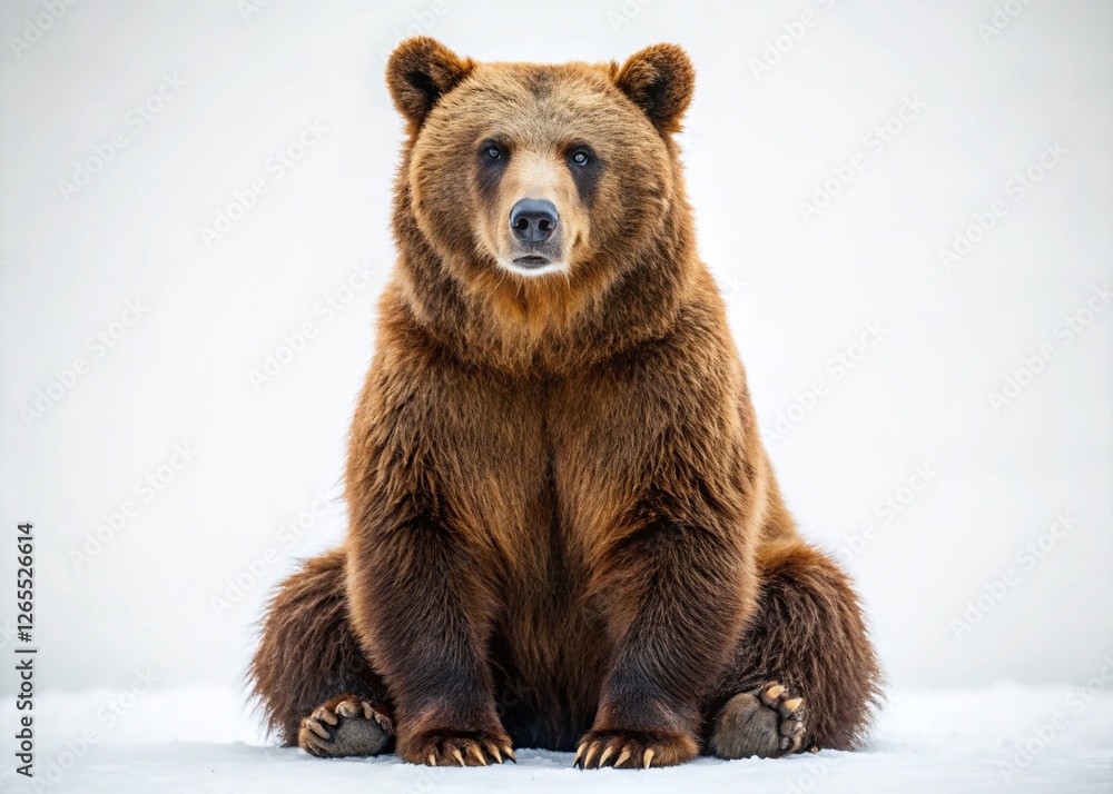 Obraz premium Adorable 8-Year-Old Brown Bear Posing Against White Background – Candid Stock Photo