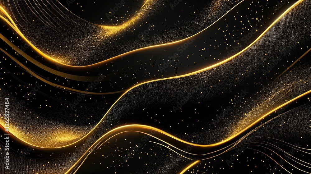 Obraz premium A luxurious black background with fine gold dust scattered elegantly.