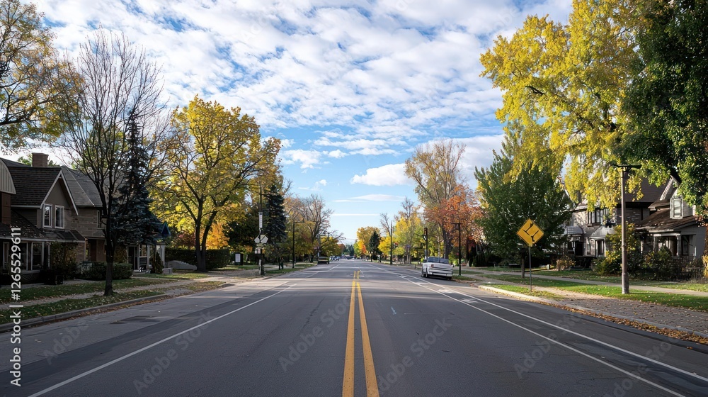 Autumn Street With Colorful Trees And Houses Autumn Street With Colorful Trees And Houses