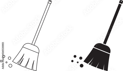 soft broom sweeping icon set
