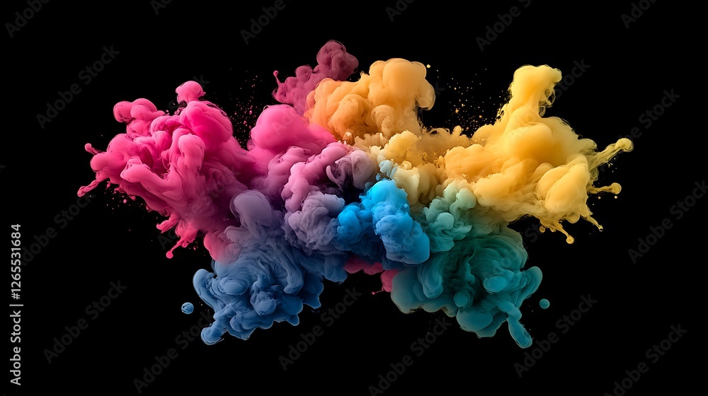 Obraz premium Vibrant Color Ink Explosions Against a Black Background AI Generated