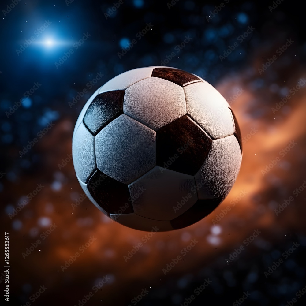 Naklejka premium photo realistic soccer ball as a planet in space 
