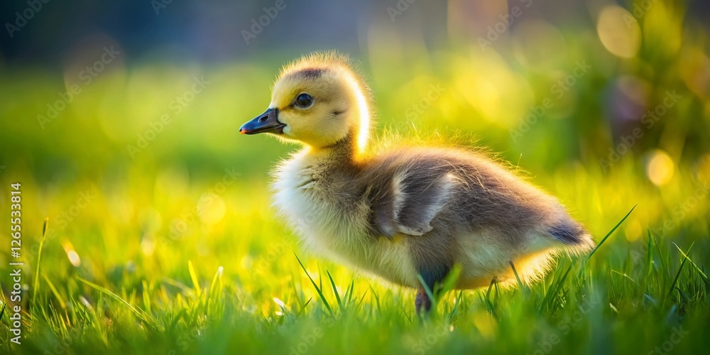 Adorable Fluffy Canada Gosling Walking in Spring Grass - Wildlife Stock Photo Adorable Fluffy Canada Gosling Walking in Spring Grass - Wildlife Stock Photo