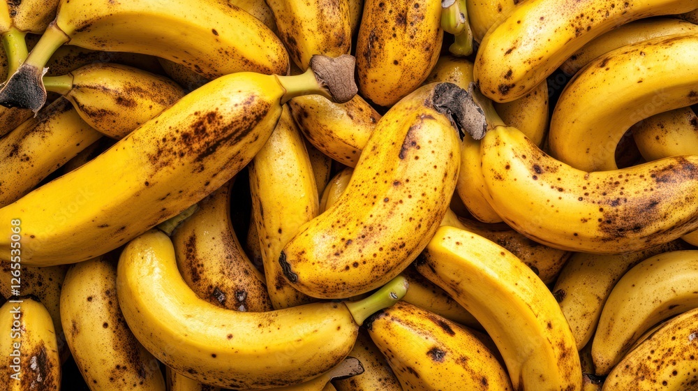 Ripe yellow bananas, close-up, speckled texture, food background Ripe yellow bananas, close-up, speckled texture, food background