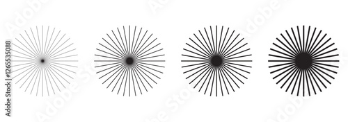 Radial circles design element. Expanding, converging circle lines from the center, epicenter.Radial, circular lines, spokes. Radiating lines, stripes.