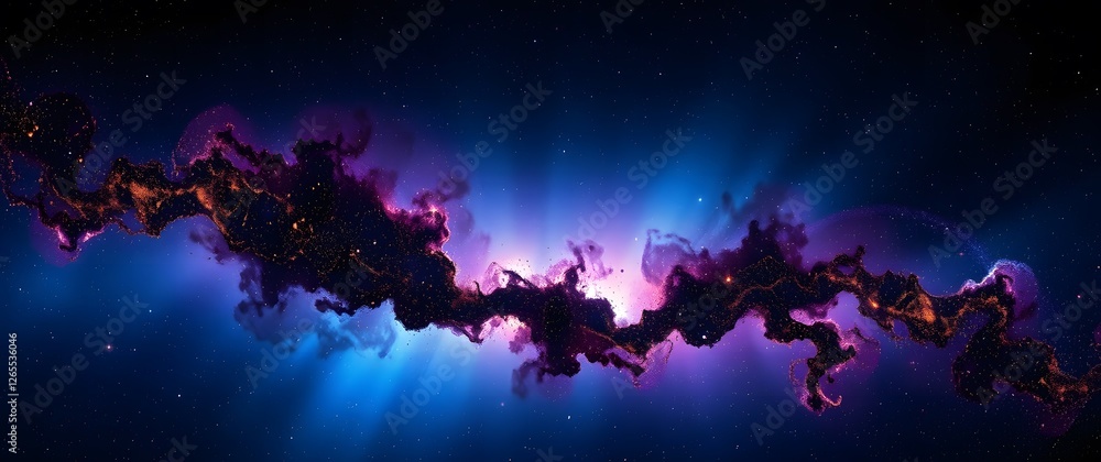 A detailed space wallpaper featuring a nebula, vibrant blues and purples swirling with gold dust, stars scattered across a deep black background, presented in a widescreen format, . A detailed space wallpaper featuring a nebula, vibrant blues and purples swirling with gold dust, stars scattered across a deep black background, presented in a widescreen format, .