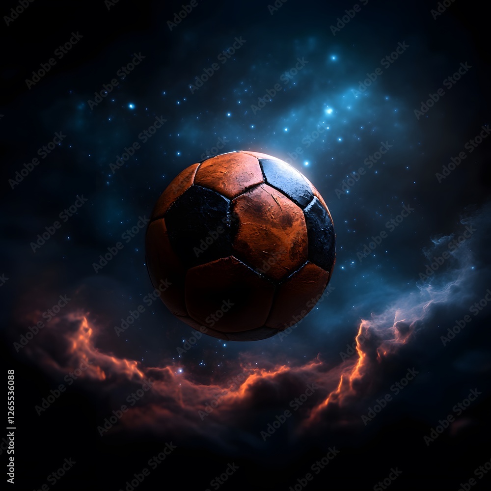 Fototapeta premium photo realistic soccer ball as a planet in space 