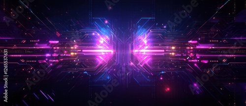 Abstract Digital Art with Glowing Neon Lines and Shapes