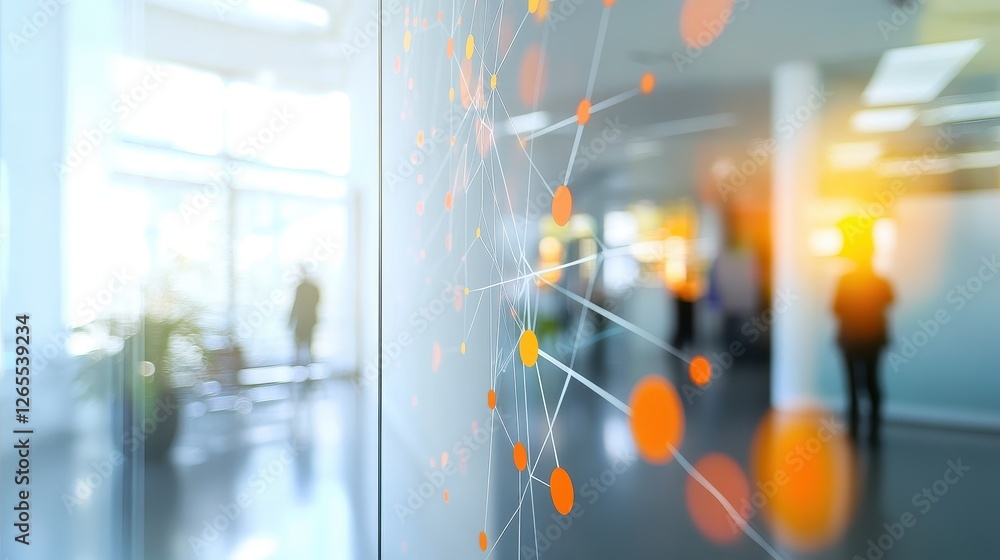 Naklejka premium Abstract Connection Concept in Modern Office Space with Blurry Background