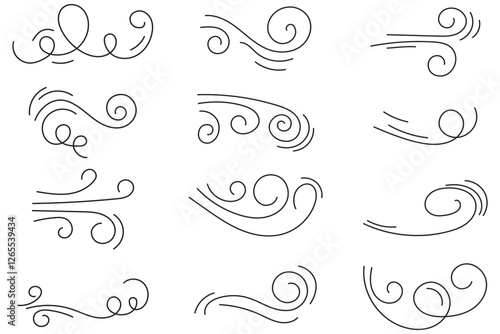 Wind Speed icon. wind clouds Icon weather forecast pictogram. Wind icon, wind blowing windy weather. Air icons, doodle wind. 1176