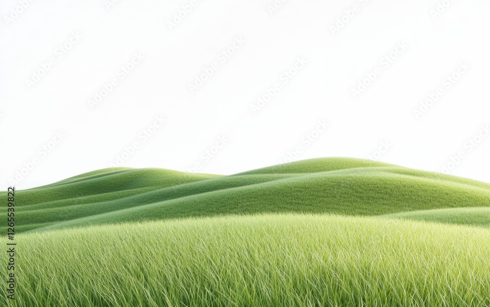 Obraz premium a green grass field and mountain landscape, evoking tranquility.