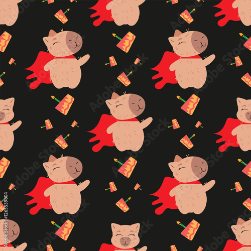Flying capybara fireworks pattern black
