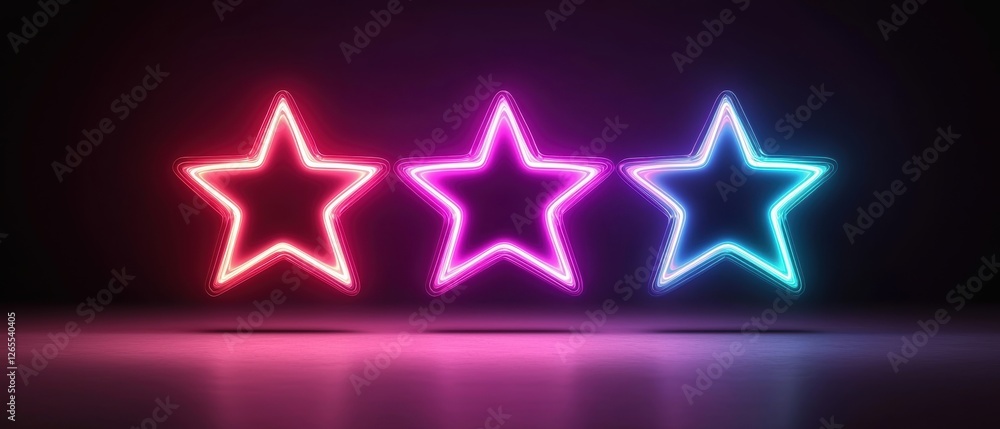 Obraz premium Glowing product rating icon with three colorful stars shining brightly.