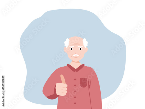 Happy senior man showing thumbs up with smile. Cartoon, vector and illustration.