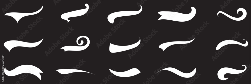 Swoosh and swash typography tails shape. Underline retro swoop wave line for athletic tshirt. Vector strockes set . 1176 Swoosh and swash typography tails shape. Underline retro swoop wave line for athletic tshirt. Vector strockes set . 1176