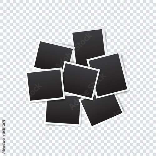 set of empty photo frame with white border and black rectangle element on transparent background. template or mockup decoration for design