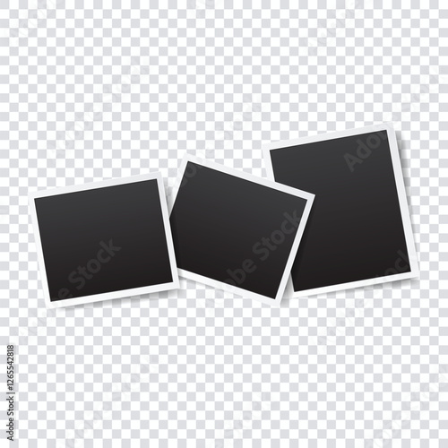 Set of empty photo frame with white border and black rectangle element on transparent background. template or mockup decoration for design