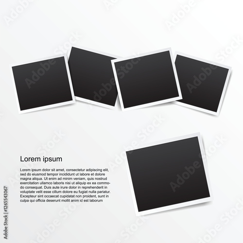 Set of empty photo frame with white border and black rectangle element on transparent background. template or mockup decoration for design