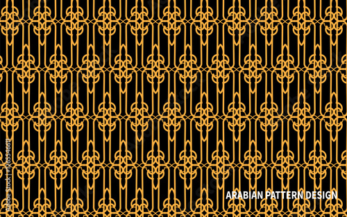 Traditional Islamic Tile Design | Middle Eastern Ornamental Texture with Vector Design. Golden and Black Color Pattern.