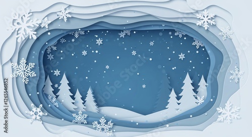 paper cut winter and snow landscape