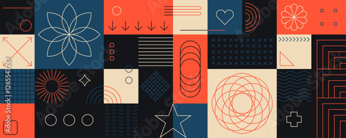 Colorful geometric pattern design in a retro abstract style. Vector illustration.