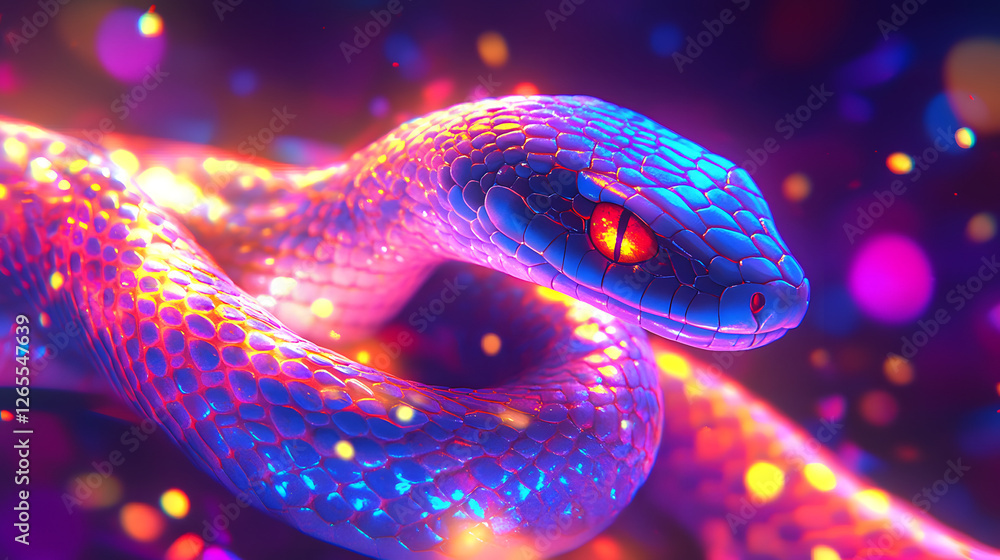 A neon blue snake with glowing pink scales
A neon blue snake with glowing pink scales