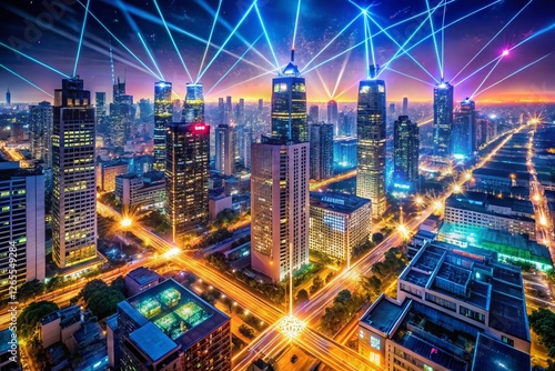 Wallpaper Mural Aerial Drone Shot: Futuristic Binary Code Data Security Network Torontodigital.ca