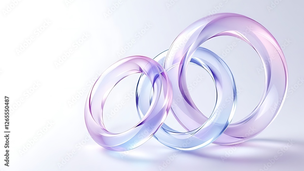 Glass chain of iridescent links 3d render. Border with connected crystal rings. Abstract holographic composition of geometric shapes with gradient texture, isolated graphic elements. 3D illustration Glass chain of iridescent links 3d render. Border with connected crystal rings. Abstract holographic composition of geometric shapes with gradient texture, isolated graphic elements. 3D illustration
