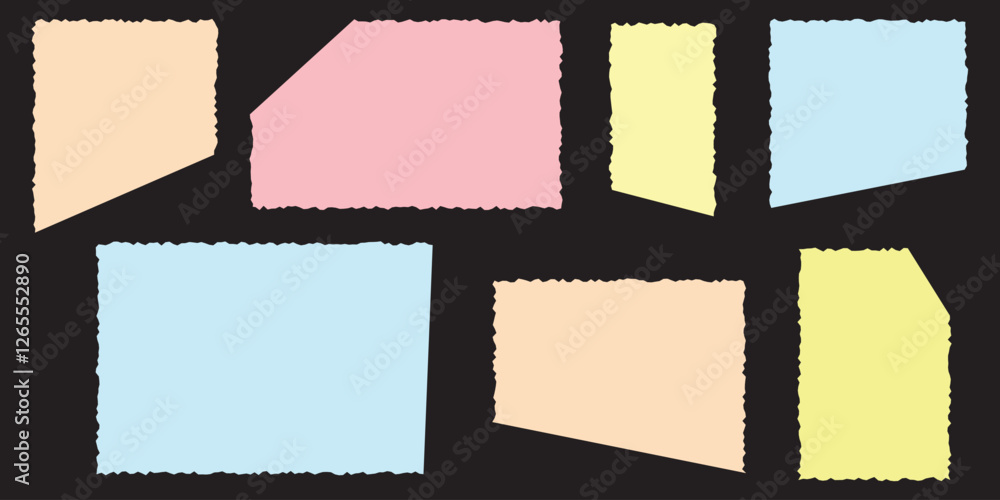 Torn paper pieces set. Black rectangle frames with jagged edges. Ripped rectangular shape silhouettes collection. Textured grunge element bundle for collage, text box, banner, sticker . 1176 Torn paper pieces set. Black rectangle frames with jagged edges. Ripped rectangular shape silhouettes collection. Textured grunge element bundle for collage, text box, banner, sticker . 1176