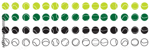 A Big set Flat Vector Tennis Ball Icon Set. Tennis Ball Design Template, Clipart for Sports Concepts, Competition Promotions, Advertisements, Graphics for a Tennis Event, Sports Content, Products, Log
