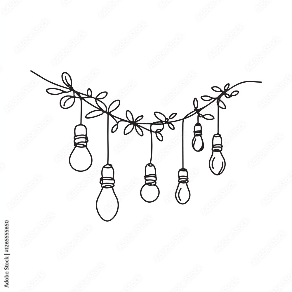 custom made wallpaper toronto digitalSingle one line Festoon, garland with bulbs drawing with one editable continuous line. silhouette on white background
