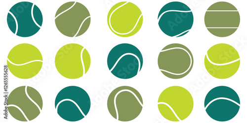 A big set of green tennis ball icon . 1176