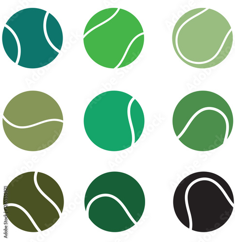 A big set of green tennis ball icon . 1176