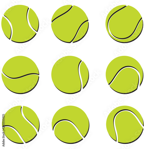 A big set of green tennis ball icon . 1176