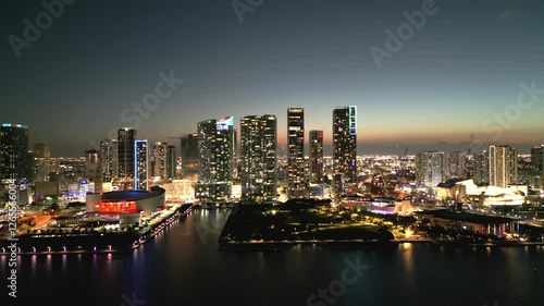 Wallpaper Mural Aerial view of beautiful Miami Beach city at night. Drone shot of Miami on dawn. Miami Beach, wonderful aerial view of skyscrapers at sunset. Panorama view of Miami Beach, South Beach, twilight. Torontodigital.ca