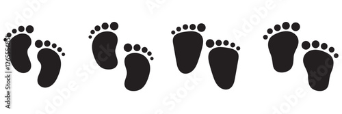Foot prints icon set. Black baby footprints icon isolated on white.  1176