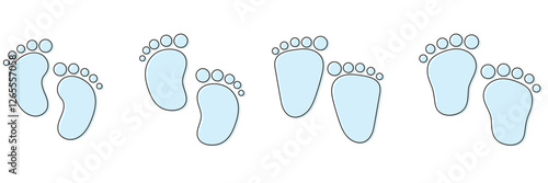 Foot prints icon set. Black baby footprints icon isolated on white.  1176