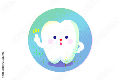指差しする歯のキャラクター　手描きイラスト素材