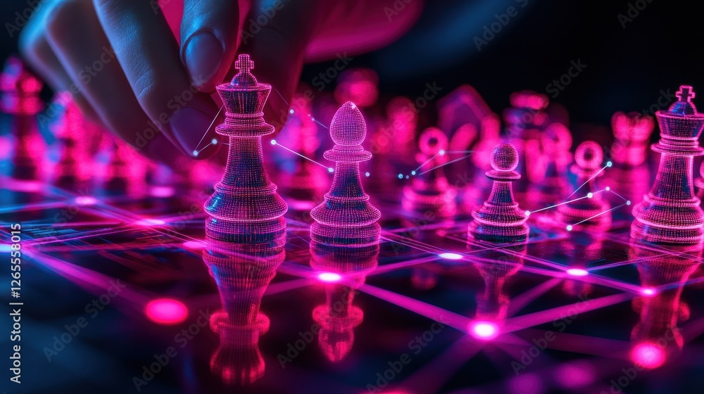 Futuristic Chess Game with Neon Lights and Digital Elements Futuristic Chess Game with Neon Lights and Digital Elements