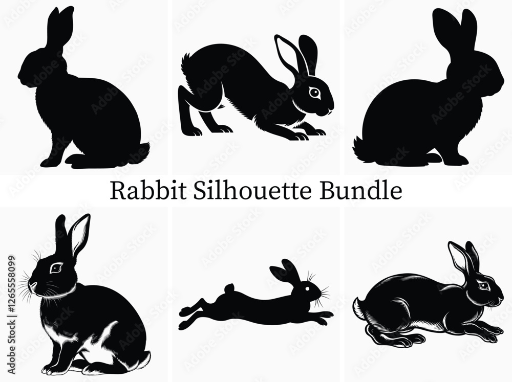 Obraz premium Adorable Rabbit Silhouette Bundle, Perfect for Easter And Crafts
