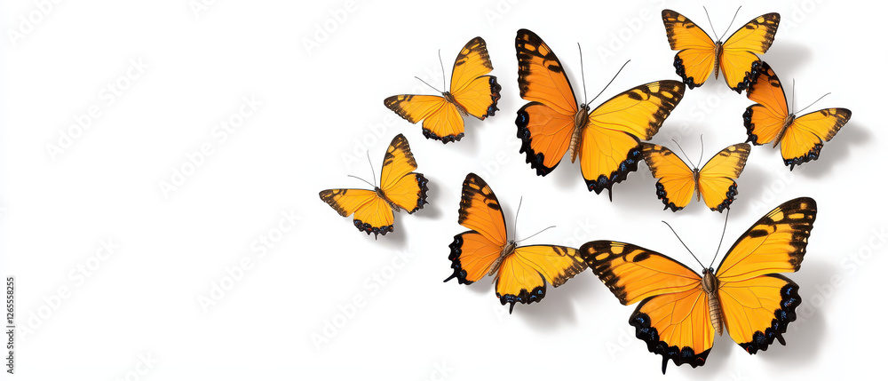 Fototapeta premium dynamic set of yellow butterflies gracefully fluttering together