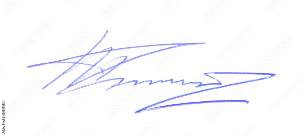Beautiful signature made with pen isolated on white, above view Beautiful signature made with pen isolated on white, above view