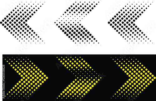 Stylish halftone arrows in black and yellow variations.