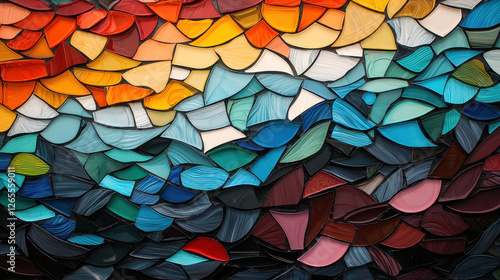 Wallpaper Mural vibrant mosaic mural featuring colorful, abstract shapes in various hues, creating dynamic urban art piece Torontodigital.ca