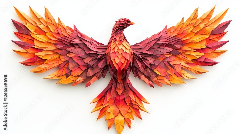 Obraz premium Origami phoenix rising papercut animal art installation bright gallery dynamic folded craft creative display