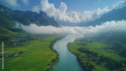 Masterworks aerial photography of Guangxi's Li River, showcasing stunning natural beauty photo