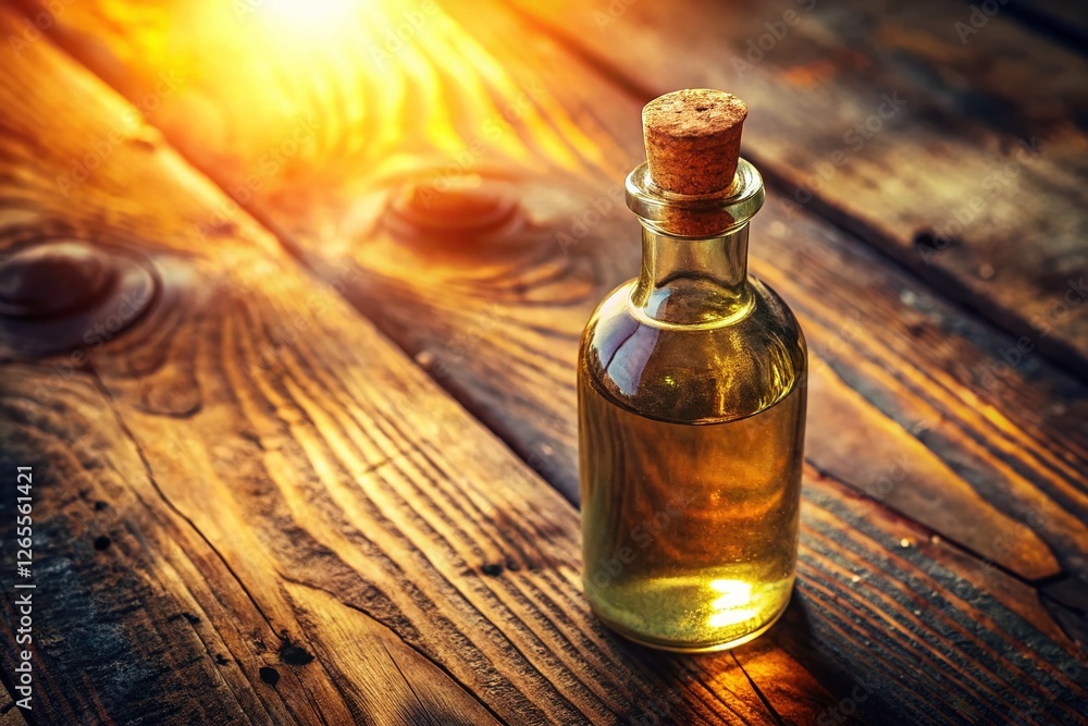 Aerial View of Antique Corked Bottle, Aged Liquid, Overhead Shot Aerial View of Antique Corked Bottle, Aged Liquid, Overhead Shot