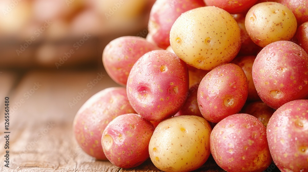 Fresh red and yellow potatoes on wood. Food photography for recipe blogs Fresh red and yellow potatoes on wood. Food photography for recipe blogs