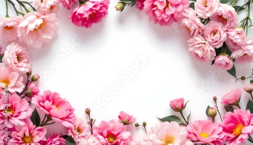 Corona de flores de color rosa sobre un fondo blanco