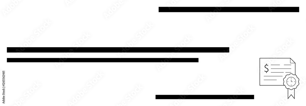 Certificate with financial elements in corner, accompanied by horizontal black lines. Ideal for legality, authenticity, certification, finance, documentation, official recognition themes. Abstract Certificate with financial elements in corner, accompanied by horizontal black lines. Ideal for legality, authenticity, certification, finance, documentation, official recognition themes. Abstract